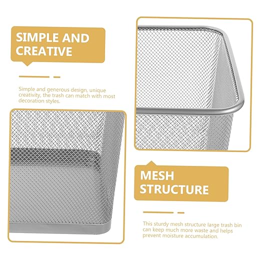 Unomor Household Mesh Design Trash Can Sturdy Iron Wastebasket for Indoor Use for Home Office and College Odor-Resistant Garbage Container