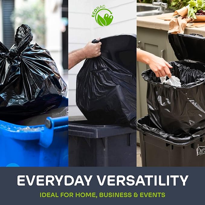 33 Gallon Can Liners | 34x38 Black 1.2 Mil | Heavy Duty Eco-Friendly Trash Bags | 150 Bags for Commercial Industrial and Outdoor Use