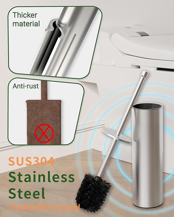 Toilet Brush and Holder Set Toilet Bowl Brush for Bathroom with Long Handle Stainless Steel Toilet Cleaner Brush with Durable Scrubbing BristlesSplash-Proof (Brushed Nickel)