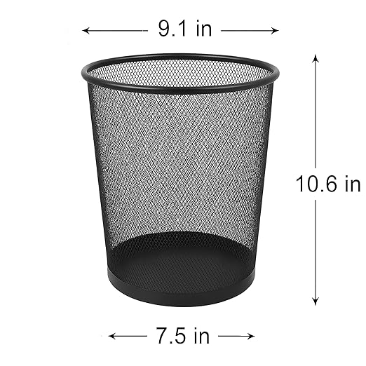 Creative Home 6 Pieces Steel Mesh Round Trashcan Light Weight Wastebasket for Trash Paper or Recycle in The Home Office Garage 10 Qt Black