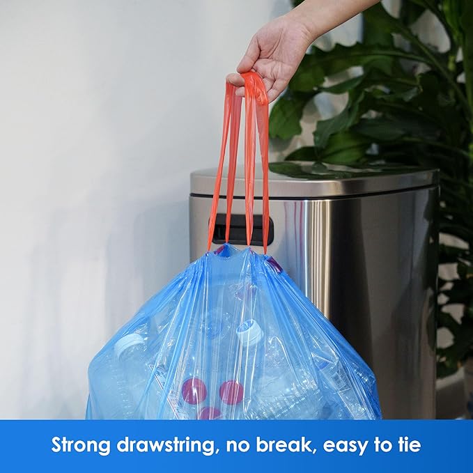 13 Gallon Recycling Trash Bags Unscented 200 Count Drawstring Tall Kitchen Garbage Bags Pre-Separated Ultra Strong Leakproof Sturdy Translucent Blue