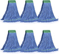 Matthew Cleaning Commercial Mop Head Replacement 5 Inch Wide Headband Looped End Cotton Blend String Wet Mops for Floor Cleaning 28 oz Extra Large 6-Pack Blue