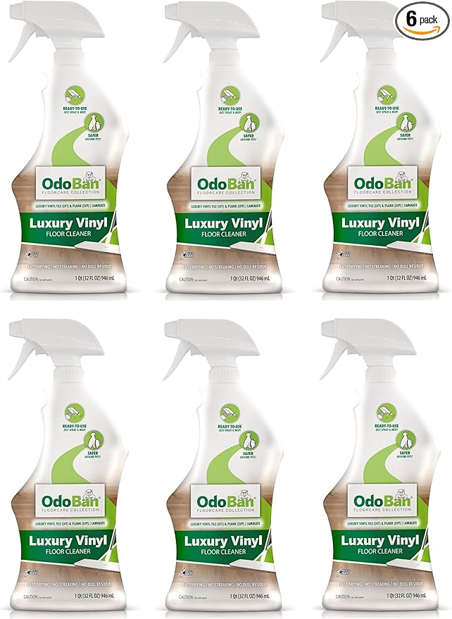 OdoBan Ready-to-Use Luxury Vinyl Floor Cleaner Streak Free and Neutral PH Formula Made in the USA Scentless 32 Oz Spray 6-Pack
