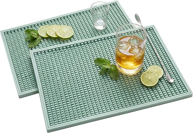 Bar Mat - 18X12(2 Pcs) Rubber Bar Mats for Countertop &amp Dish Drying Non-Slip Bartender Mat with Airflow Design for Home Bar Cocktail Set Kitchen &amp Outdoor Use (Green)