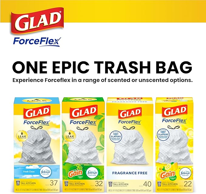 Glad ForceFlex Tall Kitchen Drawstring Trash Bags13 GalFragrance Free110 Ct (Package May Vary)(Pack of 3)