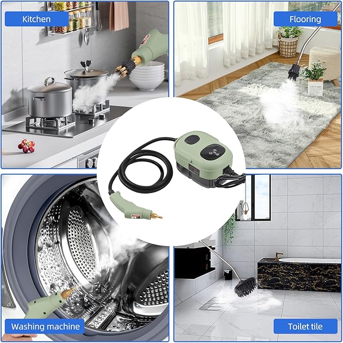 2500W High Pressure Steam Cleaner High Temperature Pressurized Steam Cleaning Machine 1100ml 3 Bar Portable Handheld Steam Cleaners with 3 Brush Heads for Home Use/Car Detailing