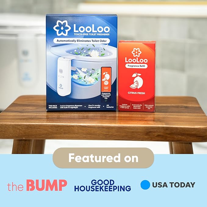 LooLoo 3.0 Touch Free Toilet Freshener Automatic Air Freshener Spray for Bathroom Starter Kit with Light and Deodorizer Bathroom Spray - Citrus Fresh