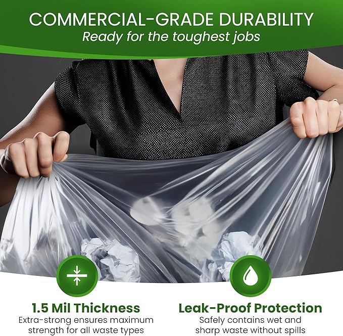 Betta 30-33 Gallon Clear Trash Bags 100 Count Box (33x39-inch) Commercial Heavy-Duty Garbage Can Liners for 20-32 Gallon Round Cans 23-29 Gallon Slim and Square Cans