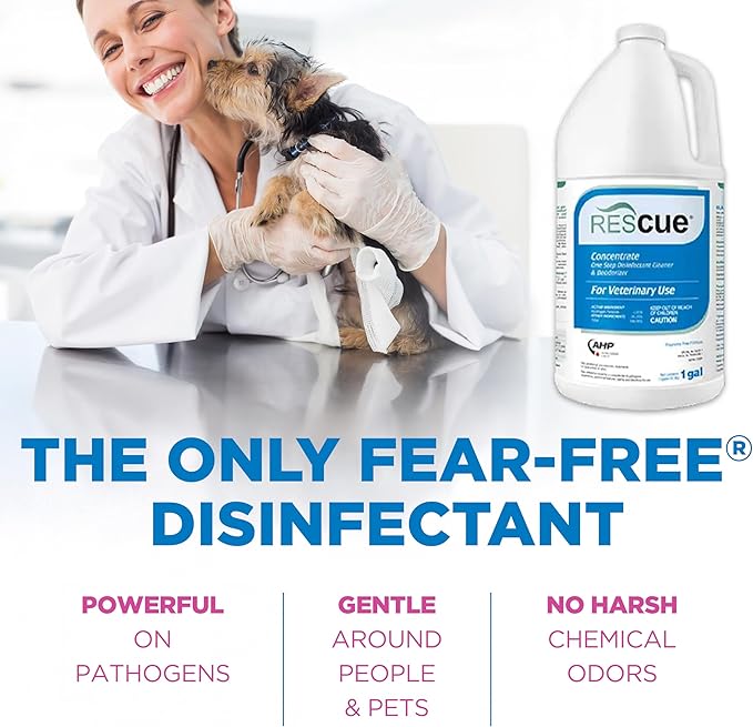 REScue One-Step Disinfectant Cleaner &amp Deodorizer – For Veterinary Use Animal Shelters Pet Foster Homes Kennels Litter Box Pet Grooming Surfaces – Sanitizing Concentrate 1 Gallon (4 Pack)