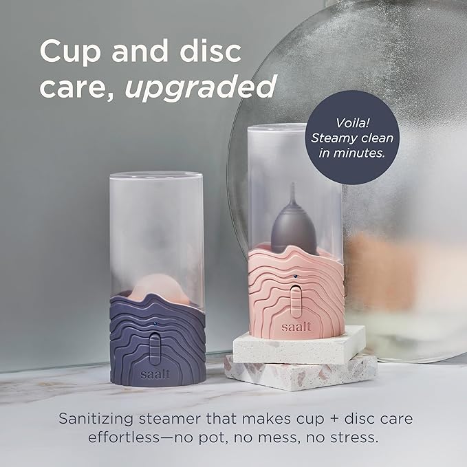Saalt Menstrual Cup Steamer - Period Cup &amp Disc Sanitizer - Hands-Free Steam Sanitizer- No-Boil Design with Removable Power Cord - Compact &amp Portable - Arctic Mist