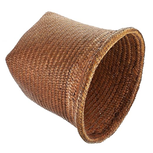 PRETYZOOM Straw Woven Garbage Can Large Wastebasket Rattan Rubbish Container for Kitchen Bedroom Office Bathroom Dormitory Storage Bin