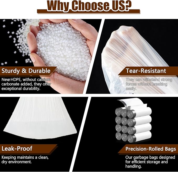 Small Trash Bags 4 Gallon with Drawstring 360 Count 1.2 Mil Thick Small Garbage Bags by WOWSOLID Fit Liners 10-15 Liter 3.5-4.5 Gal Mini Trash Can Bin for Bathroom Kitchen Bedroom Office