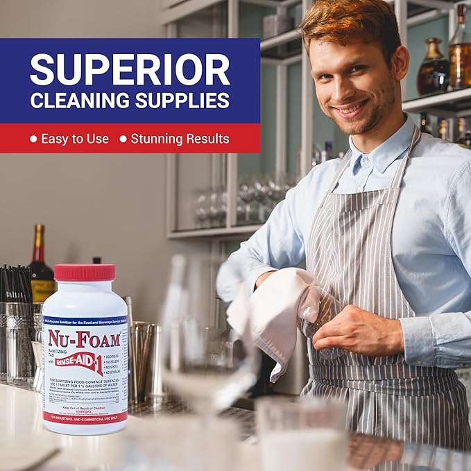Nu-Foam Glass Washing Powder - Detergent for Bar Glassware – Original Streak-Free Solution - Hand Washing Bar Tavern Brewery Supplies - Concentrated 2 Lb Jar