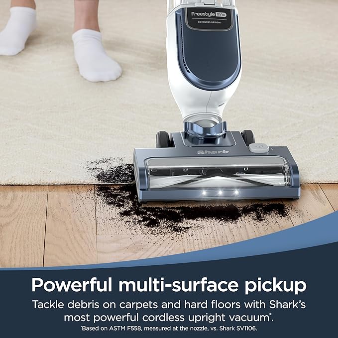 Shark Freestyle Max Cordless Upright Vacuum Multi-Surface Cleaning Lightweight Easy Maintenance with Large Dust Cup and 2-Speed Brushroll LED Headlights Nordic Blue SV2002