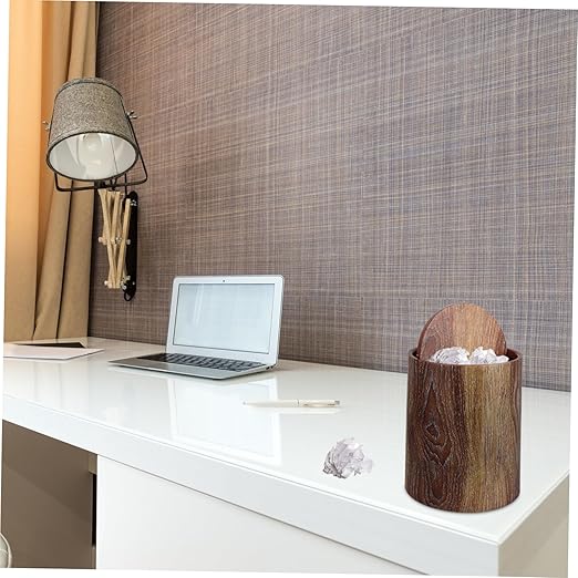 Kitchen Trash Can Swing Lid Imitation Wood Grain Design Capacity for Home Office and Bathroom Easy to Clean Wastebasket