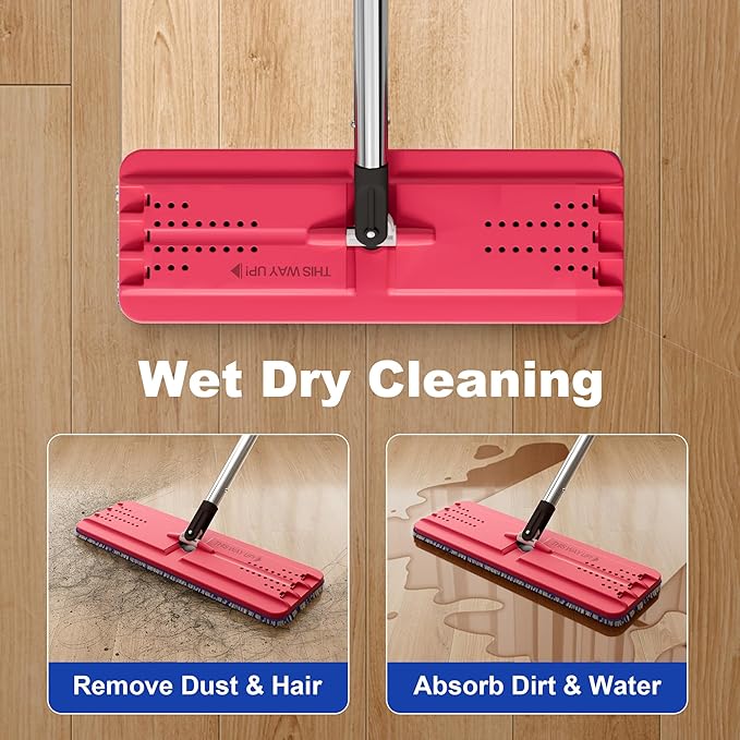 JOYMOOP Microfiber Flat Mop and Bucket System Mops for Floor Cleaning and Wall Cleaner Hardwood Tile Laminate Vinyl Floors Smooth Walls and Glass Windows - 60 Flat Mop+3 Microfiber Pads[Black]