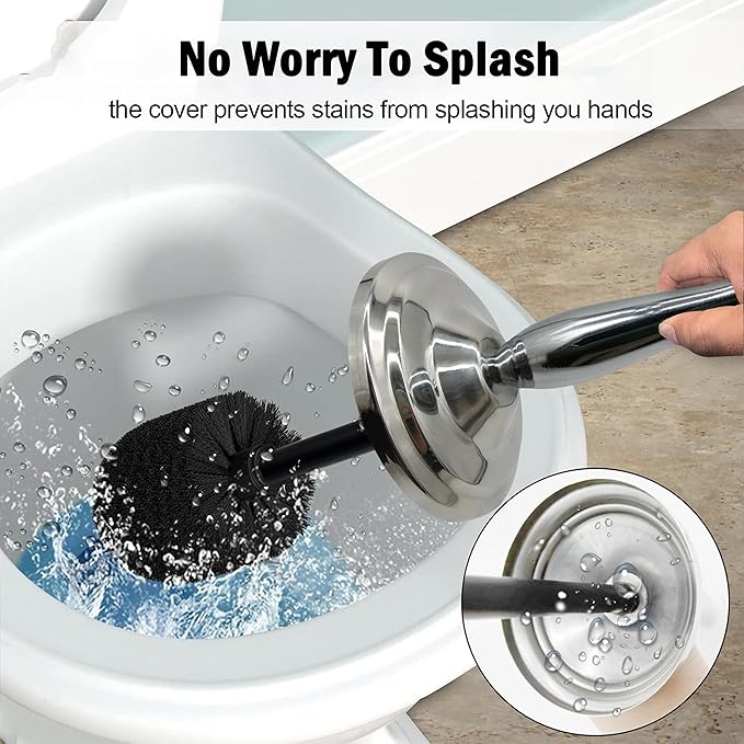 Chrome Silver Metal Toilet Bowl Brush with Handle Lid Holder Durable Bathroom Cleaning Tool for Easy Toilet Maintenance Bathroom Toilet Brush for Efficient Cleaning and Hygiene