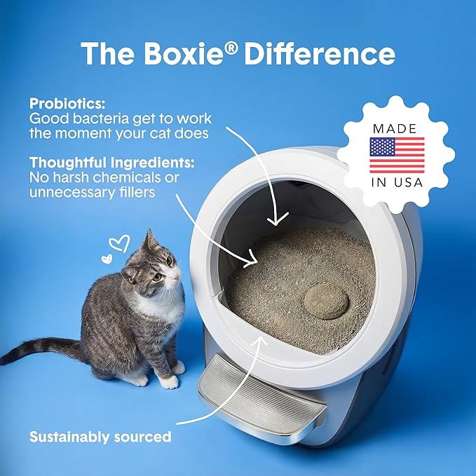 BoxiePro Bot Probiotic Cat Litter for Automatic Litter Boxes 40+ Day Odor Control Clumping Clay Kitty Litter Odor Eliminating Probiotics Low Dust No Fragrances 16 lb