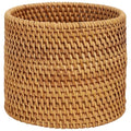 OMISTAR Rattan Trash Can Hand-Woven Small Waste Basket with Open Top Rustic Brown Cylindrical Shape Lightweight Trash Basket for Bathroom Bedroom Office 6.7 x 5.5 x 6.7 in