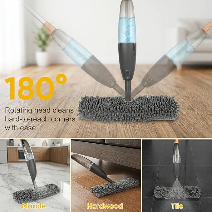 3-in-1 Upgraded Spray Mops for Floor &amp Window Cleaning with 3pcs Pads - Broom/ Mop/ Window Squeegee Wet Dry Microfiber Mop with 520ml Bottle for Kitchen Wood Floor Hardwood Ceramic Tile Dust Clea