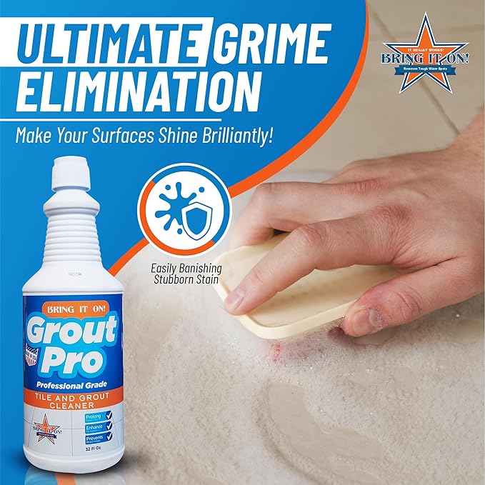 Bring It On Grout Cleaner Pro with Stiff Cleaning Brushes – 32Fl Oz x 2 Grout Pro for Shower Tile Includes Heavy-Duty Grout and Tile Cleaner Brushes – Effectively Removes Mineral Deposits