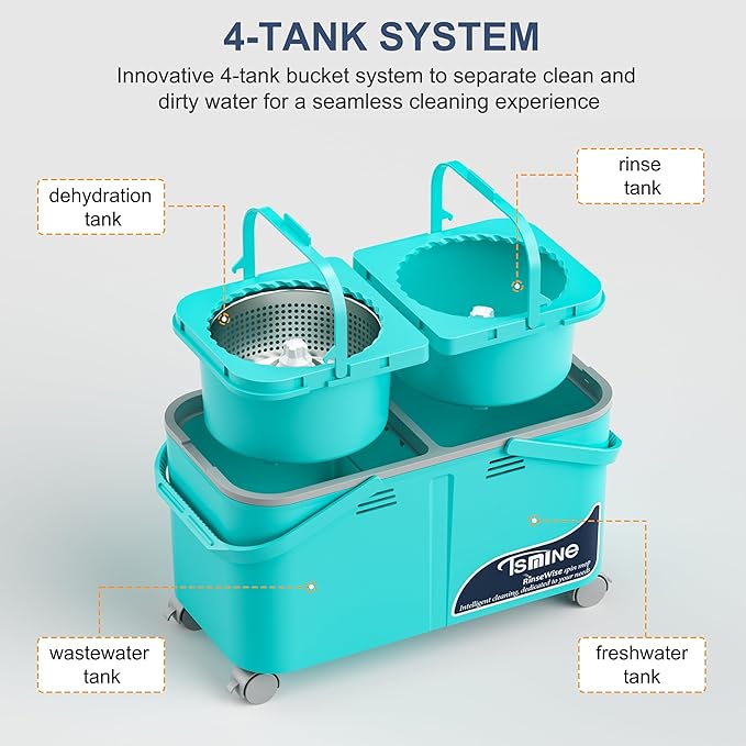 Easy-Use Spin Mop for Cleaner Controlled Rinsing Clean &amp Dirty Water Separation Mop Bucket for Pet &amp Family Homes360° Swivel Wheels Safe for Hardwood &amp Tile Adjustable Handle6 Reusab