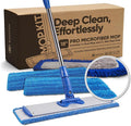 18” Pro Microfiber Hardwood Floor Mop - Cleans Floor in Seconds | Dust &amp Wet Mopping | Hardwood Tile Laminate &amp Vinyl with 3 Washable Pads No Buckets Needed with Deluxe Household Mop