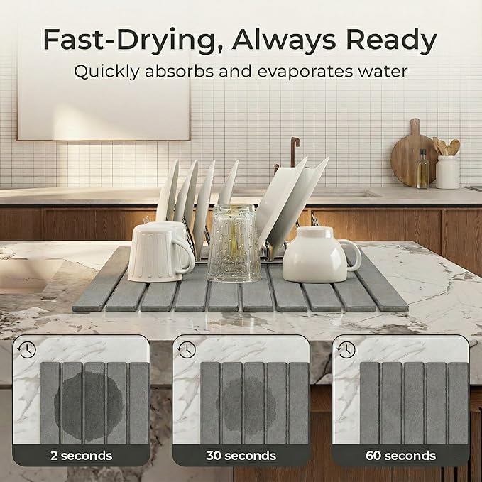 Quick Drying Large Stone Drying Mat for Kitchen Counter Collapsible Dish Drying Rack Diatomaceous Earth Dish Drying Mat Durable Drying Stone Practical Dish Drying Mats