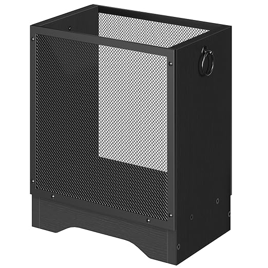 HOOBRO Industrial Trash Can 4.5 Gallon Metal Mesh Waste Basket with Wooden Base Small Garbage Can for Office Bedroom Under Desk Black BB06LJ01