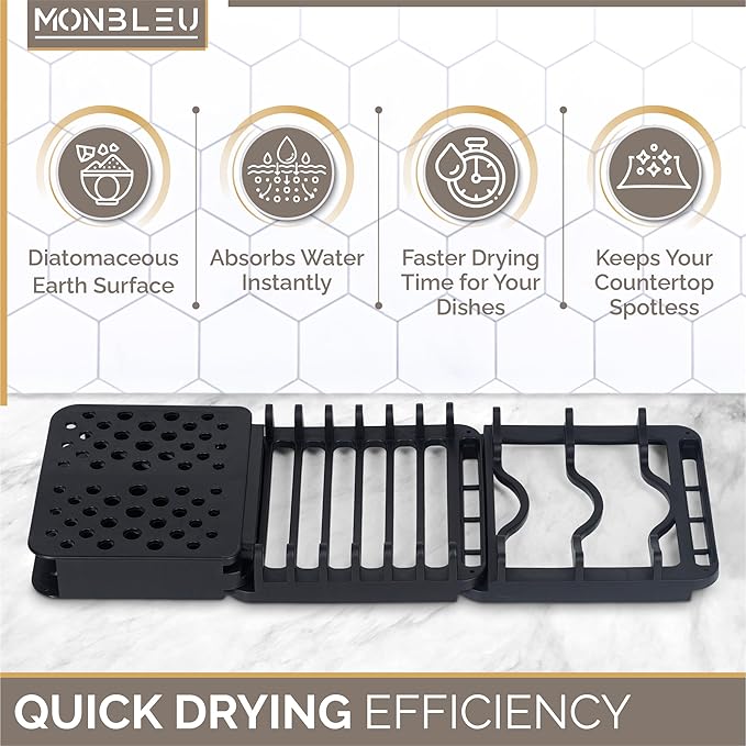 Stone Drying Mat for Kitchen Counter|Quick-Dry Stone Dish Drying Mat| Multi-Purpose Stone Drying Mat with Dish Drying Rack for CupsPlatesSpoons|Absorbent Drying Stone for Kitchen Counter