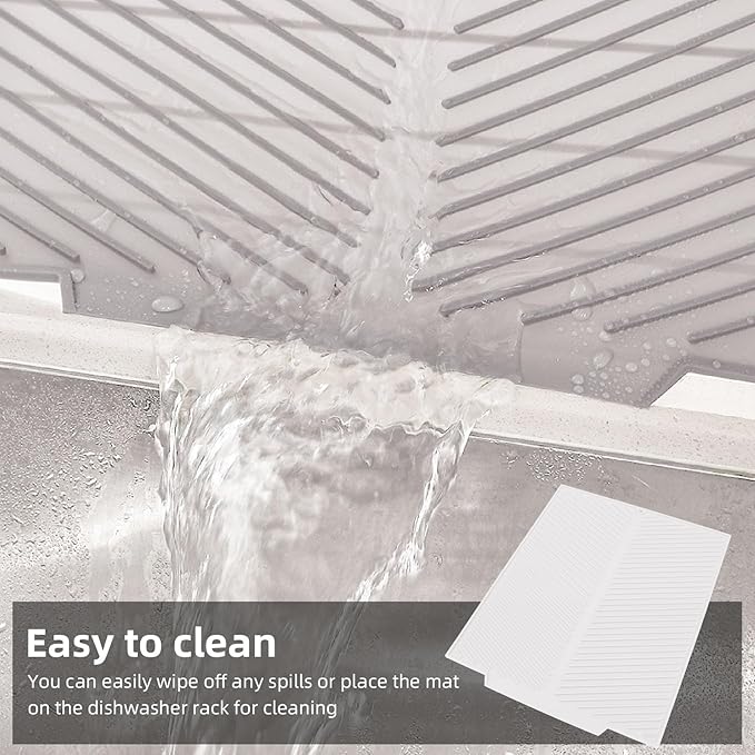 Draining Board Mat Non Slip Silicone Dish Drying Mat Flume Drain Board Drainer Mat for Kitchen Countertop Tabletop Accessories (White)