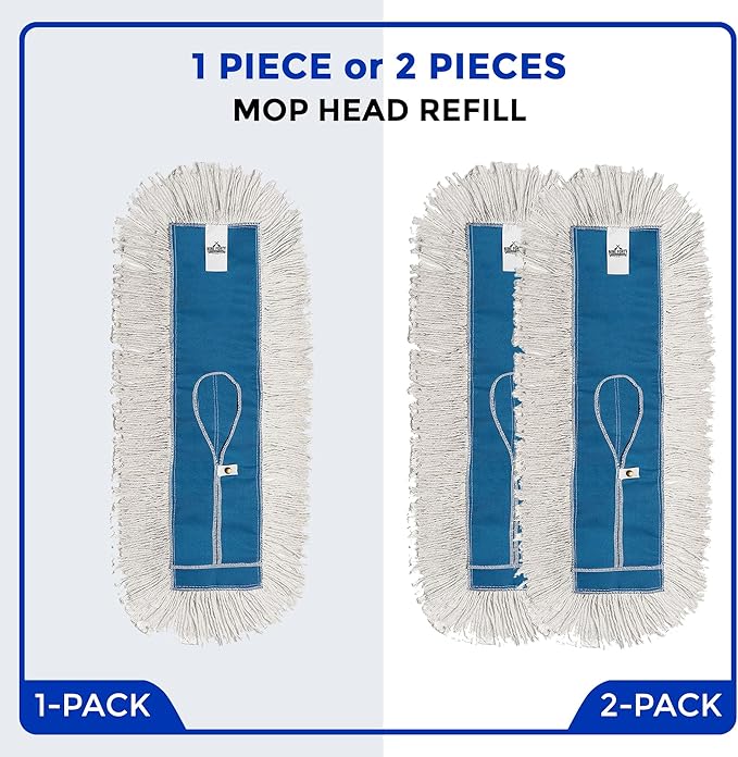 Nine Forty 24 Premium Cotton Dust Mop Kit - Heavy Duty Mop Head with Wood Handle for Industrial Commercial and Residential Cleaning - Dry Floor Duster for Hardwood Surfaces - White