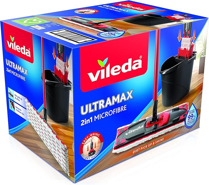 Vileda Ultramat Complete Set Ultramat System with Microfibre Cover and Ultramat Bucket with Power Press
