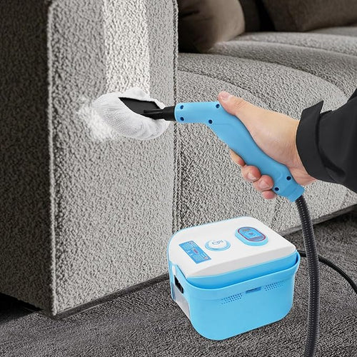 1500W Handheld Steam Cleaner with 0.32Gal Tank &amp 6.56ft Extended Pipe &amp 4 Brushes &amp 3 Setting 13s Heat-Up Portable Steam Cleaner for Cleaning Tile Floor Car Home Use (Blue)