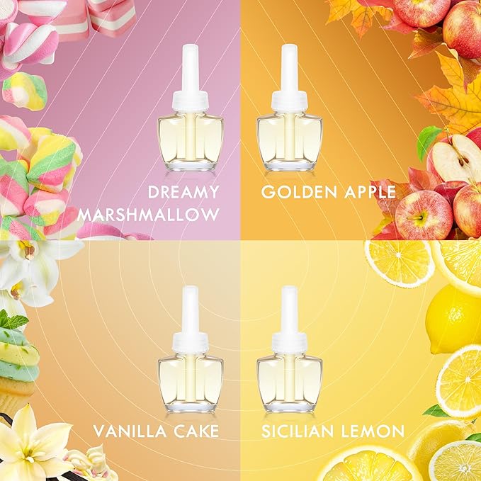 Plug-In Air Freshener Refills 12 Pack – Dreamy Marshmallow Sicilian Lemon Golden Apple &amp Vanilla Cake Scents for Bathroom Home – Compatible with Air Wick &amp Glade Not Include Glade Plus