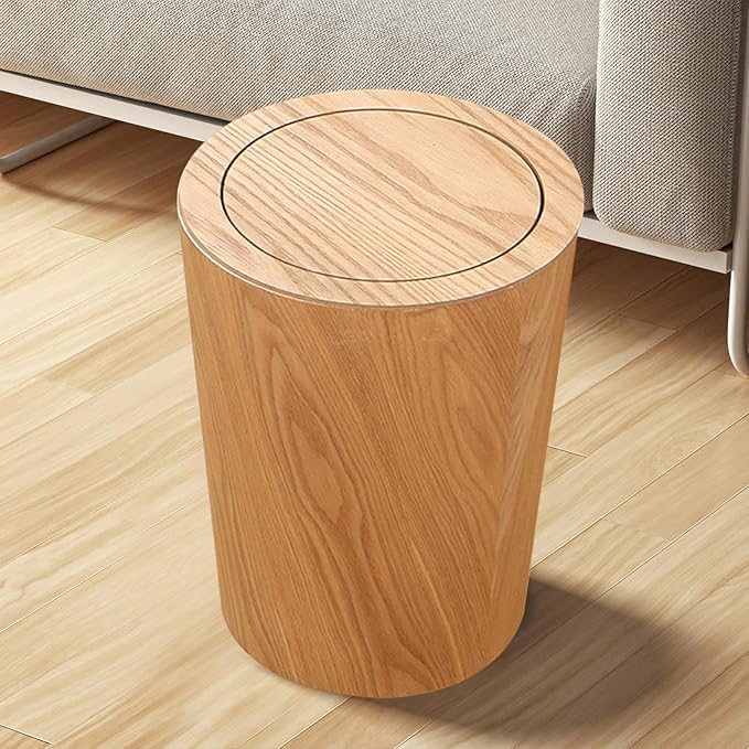 Yajuyi Trash Can with Lid Wastebasket 10L Wood Dustbin Garbage Recycling Bin for Home Farmhouse Light Brown