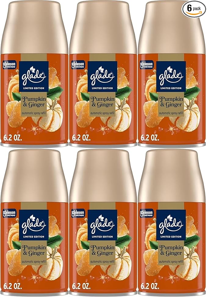 Glade Automatic Spray Refill 6 Pack Pumpkin &amp Ginger Scent Home Fragrance Refill Can 6.2 oz