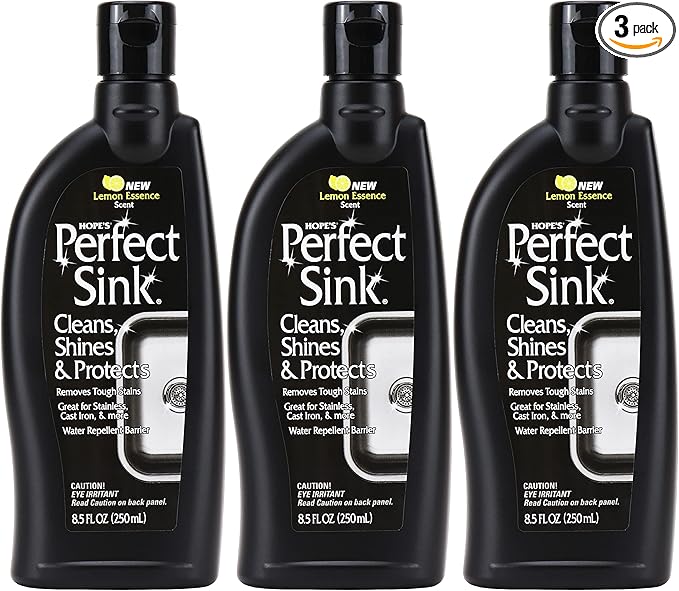HOPE'S Perfect Sink Cleaner and Polish Restorative Water-Repellant Removes Stains Ideal for Brushed Stainless Steel Cast Iron Porcelain Corian Composite Acrylic 8.5 oz 3 Pack