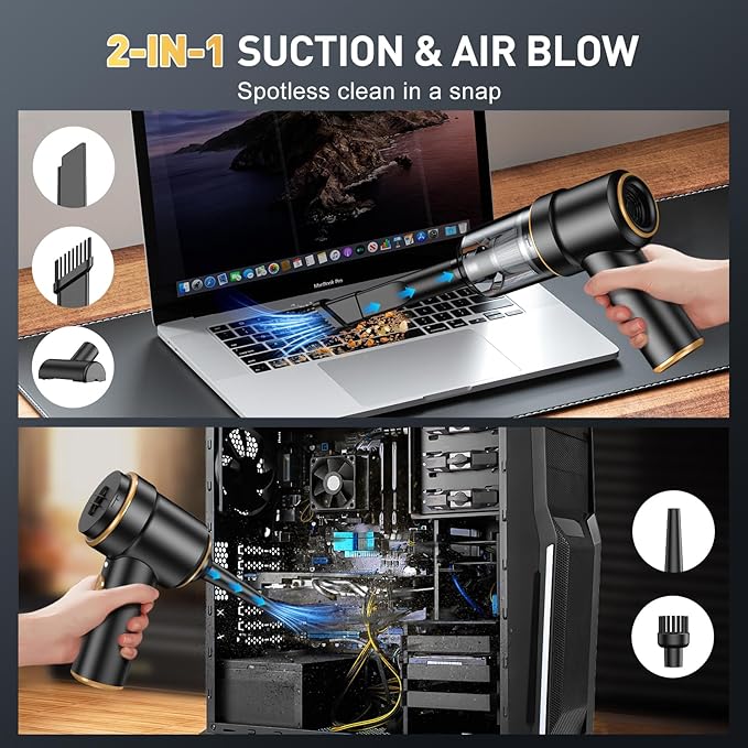 KMM Handheld Car Vacuum Cleaner 9000PA Vacuum Cleaner &amp Air Duster 120W High Power Vacuum Portable Cordless Hand Held Vacuum Rechargeable with Multi-Nozzles &amp LED Light for Home Car Offic