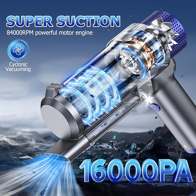 JONYJ Handheld Car Vacuum Cleaner Cordless 16000PA Hand Held Vacuum Portable 2 in 1 Air Duster and Mini Vacuum Cleaner Rechargeable with Led Multi-Nozzles &amp Washable Filters for Home Office Car