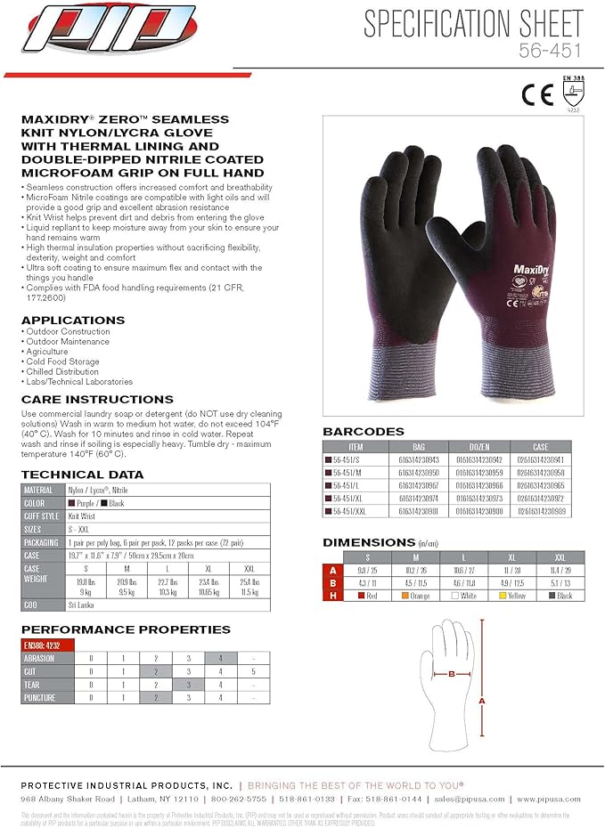 56-451 Cold Condition Work Glove with Thermal Lining and Full Double-Dipped Nitrile Coating
