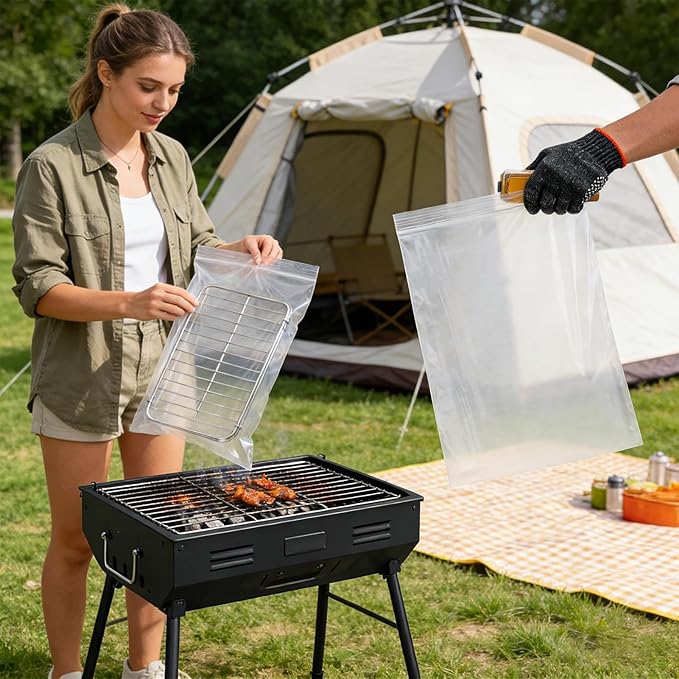 Rack Cleaning Bags - 10 Piece Degreaser Washing Bag | Heavy Duty Oven Rack Cleaner | Reusable Leak Proof Soaking Bags | Stove Grilling Microwave Toaster Kitchen Cooking Baking Barbecue Roasting