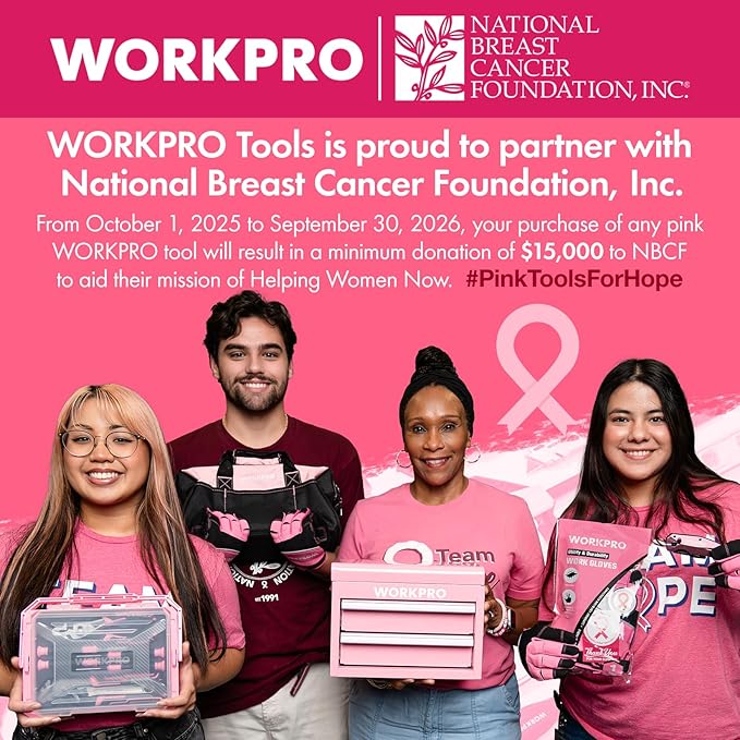WORKPRO Pink Tool Set - 100 Pieces Pink Tool Kit with Easy Carrying Pouch Household Tool Kit for Home Apartment Office College Perfect for DIY Projects Home Maintenance - Pink Ribbon