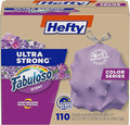 Hefty Ultra Strong 13 Gallon Trash Bags Tall Kitchen Trash Bags 13 Gallon Size Resist Leaks Punctures and Rips Continuous Odor Control Purple Fabuloso Scent 110 Bags