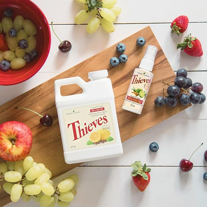 Young Living Thieves Fruit &amp Veggie Soak 16 fl oz | Natural Home Care Cleanser | Gently Cleansing | Plant-Based | Infused with Water Decyl Glucoside Citric Acid &amp Sodium Citrate