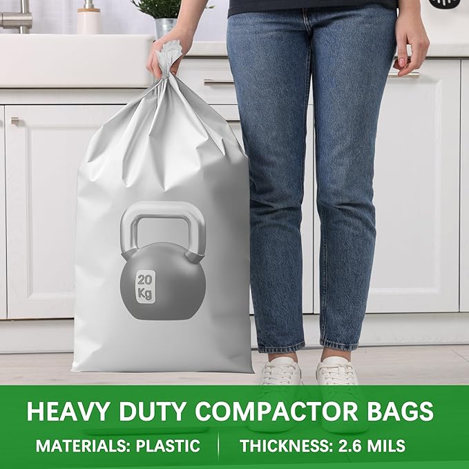 60 Pack Trash Compactor Bags W10165294RB Fits for 15-inch Rectangular Drawer Compactors2.6 Mils Leak Proof Heavier Duty Compactor Bags Compatible with Whirlpool Kenmore15 Gallon Garbage Disposal Bag