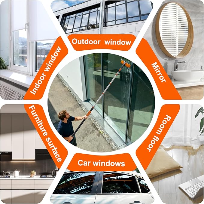 36FT Reach 2-in-1 Window Squeegee Professional Window Washing Kit with 7-30FT Extension Pole for Home Indoor Outdoor Squeegee with Rotatable Head for High Windows