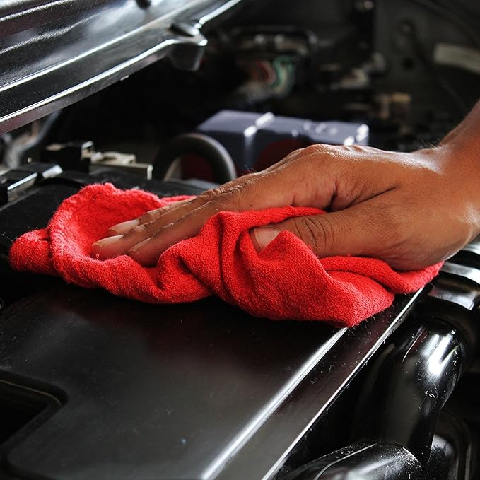 Simpli-Magic Cotton Shop Towels 14x12 (90 Pack) – Reusable Cleaning Shop Rags for Automobiles Industries Garage and Homes (Red)