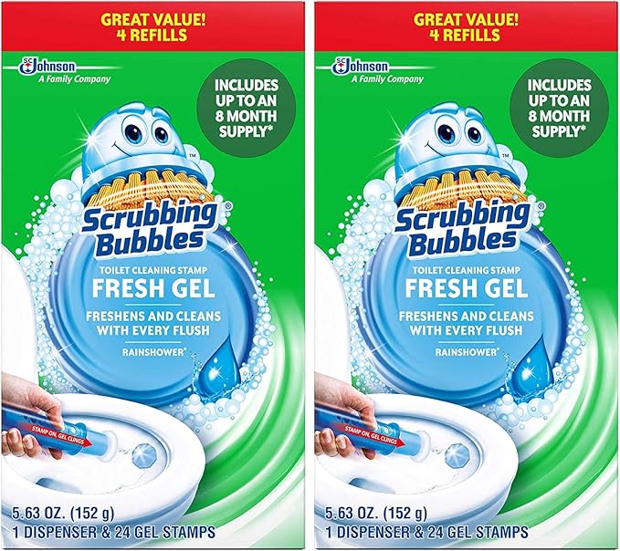 Scrubbing Bubbles Fresh Gel Toilet Cleaning Stamp Rainshower Dispenser with 4 Refills - Pack of 2