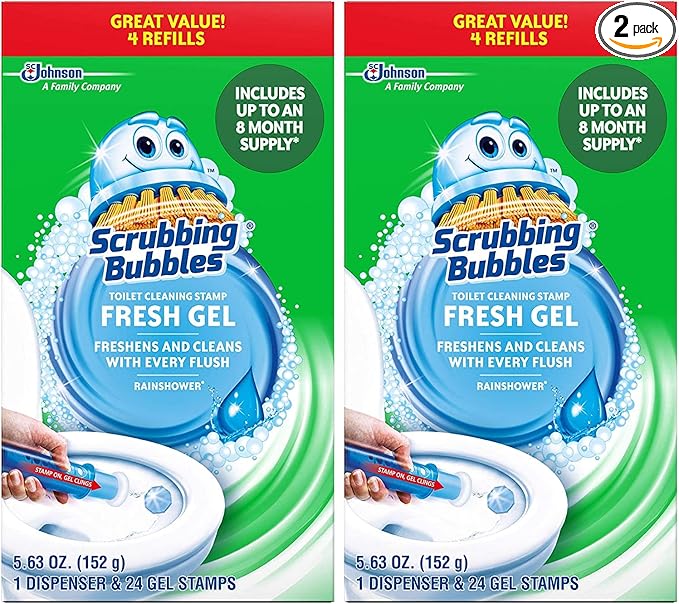 Scrubbing Bubbles Fresh Gel Toilet Cleaning Stamp Rainshower Dispenser with 4 Refills - Pack of 2